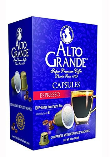 Alto Grande Super Premium Capsules For Nespresso Machines, 100 Percent Arabica Coffee From Puerto Rico (espresso, 18 Count)