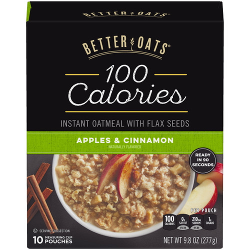Better Oats, Instant Oatmeal, Apples And Cinnamon, 100 Calorie Pack, 10 Packets
