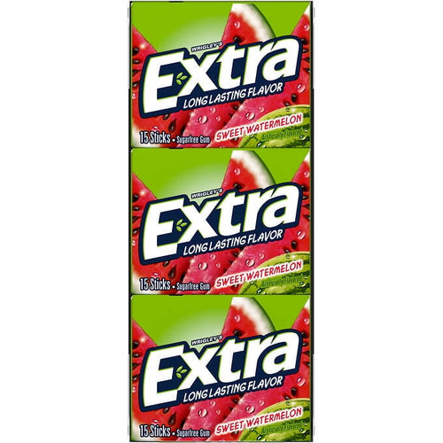 Extra Sugar Free Chewing Gum, Sweet Watermelon, 15 Sticks, 12 Ct
