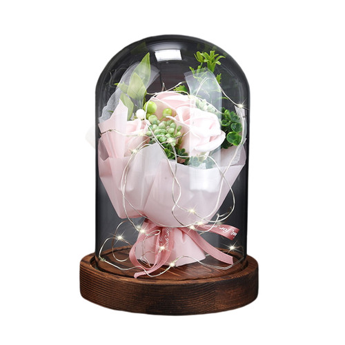 Garhelper Immortal Rose Bouquet Glass Cover Decoration Led Light Fresh In Box Preserved Symbol Of Love For Valentine's Gifts
