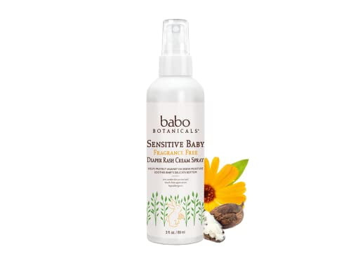 Babo Botanicals Sensitive Baby Fragrance Free Diaper Rash Cream Spray, 3 Oz