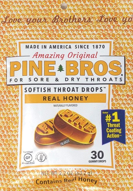 Pine Bros All Natural Gummy Sore Throat Drops - Real Honey Flavor