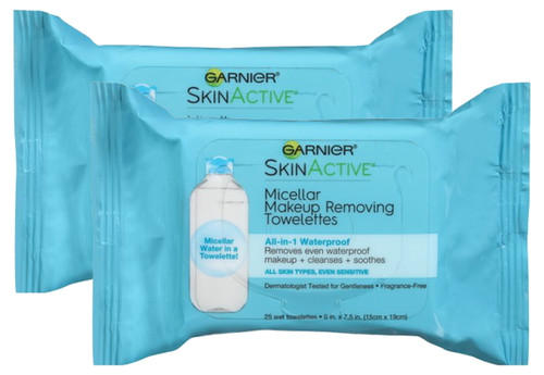 25 Ct., Garnier Skinactive Micellar Waterproof Makeup Remover Wipes (pack Of 2)