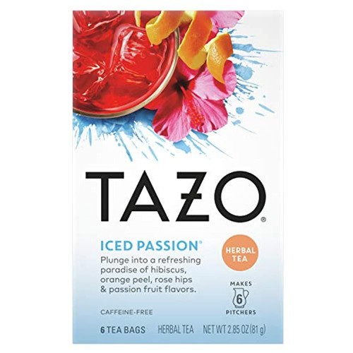 Tazo Iced Tea Bags For A Refreshing Cold Beverage Iced Passion Caffeine-free 6 Tea Bags