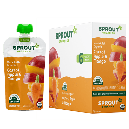 Sprout Organic Stage 2 Baby Food, Carrot Apple Mango, 3.5 Oz Pouch, 6 Pack