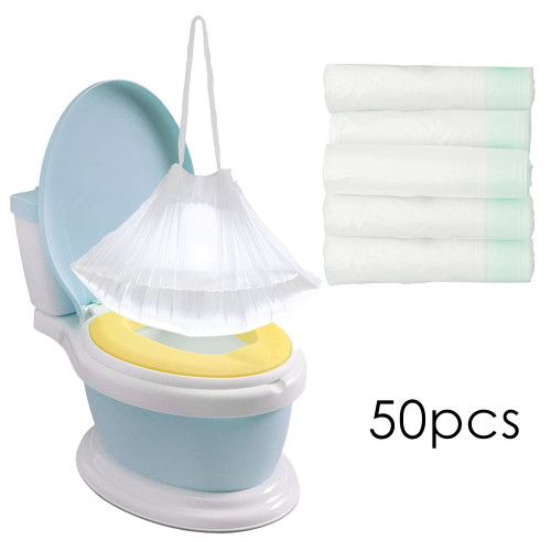 Mybeauty 50pcs/5 Rolls Disposable Baby Kids Potty Chair Bag Drawstring Toilet Liner Pouch Clear