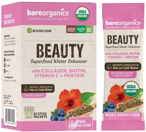 Bareorganics Beauty Blend Superfood Water Enhancer Stick Packets 12 Ct