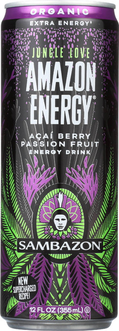 Sambazon Amazon Energy Drink, Jungle Love Acai Berry Passionfruit, 12 Ounce (pack Of 12)