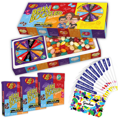 Jelly Belly Bean Boozled Game 6th Edition + 3 Beanboozled Refills + 10 Gaudum Jelly Beans Game Cards And Gift Box | Adult Version