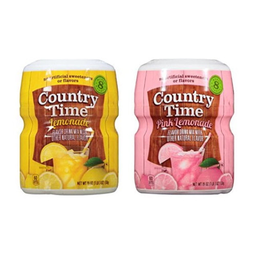 Country Time Lemonade 19 Ounce Drink Mix 2 Flavor Variety Bundle, Lemonade And Pink Lemonade (2 Canister Pack)