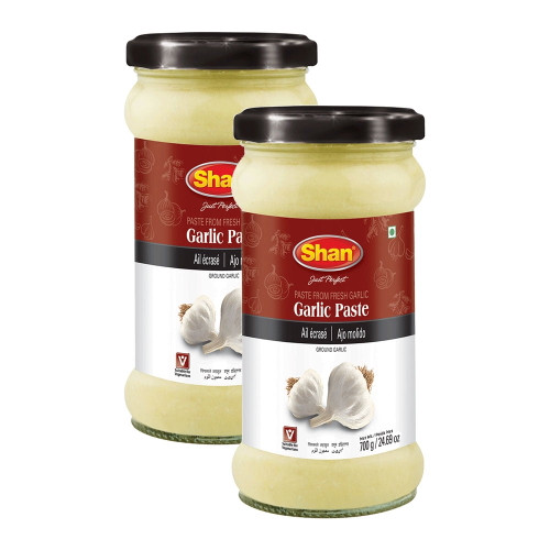 Shan Garlic Paste 24.69 Oz (700g) - Traditional Taste Enhancing Cooking Paste From Fresh Ground Garlic - Suitable For Vegetarians - Airtight Glass Jar (pack Of 2)