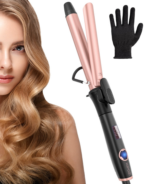 Kipozi 1" Curling Wand, Ceramic Curling Iron, Rose Gold