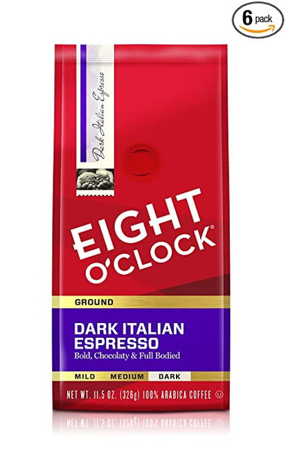 Eight O'clock Coffee Dark Italian Espresso, Dark Roast, Ground Coffee, 11.5 Ounce (pack Of 6), 100% Arabica, Kosher Certified