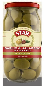 Star Jumbo Double Stuffed Olives -garlic & Jalapeno 20.46oz