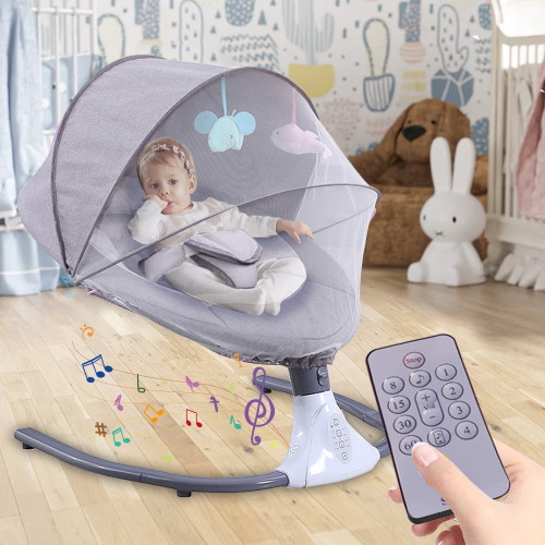 Baby Swing Seat For Infants Motorized Portable Swing Bluetooth Baby Rocker With 4 Speeds Motion And 12 Preset Lullabies, Includes Remote Control, Gray