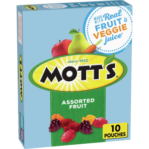 Mott's Fruit Flavored Snacks, Assorted Fruit, Pouches, 0.8 Oz, 10 Ct