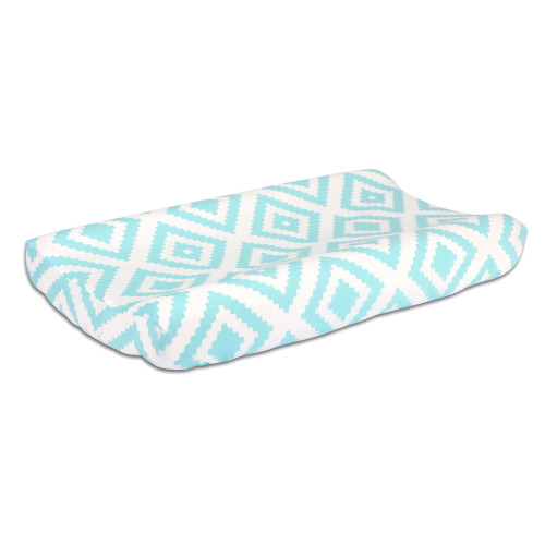 The Peanutshell Baby Contoured Changing Pad Cover - Teal Blue Turquoise Diamond Tile Print - 100% Cotton Sateen Fabrics, Fits 32 By 16 Inch Pads