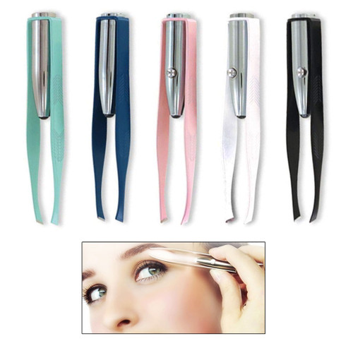 4 Quality Stainless Steel Make Up Led Light Eyelash Eyebrow Hair Removal Tweezer