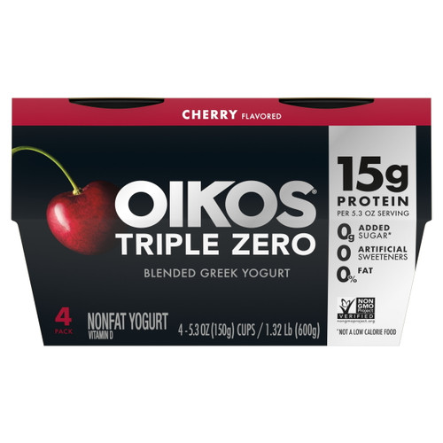 Oikos Triple Zero Cherry Greek Yogurt, 5.3 Oz. Cups, 4 Count
