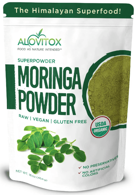 Alovitox Moringa Green Leaf Powder Organic Antioxidants Nutrients All Natural Energy, Metabolism And Immune Support (16oz)