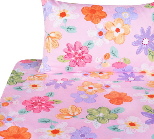 J-pinno Flower Floral Oil Painting Twin Sheet Set Kids Boys, 100% Cotton Flat Sheet + Fitted Sheet + Pillowcase