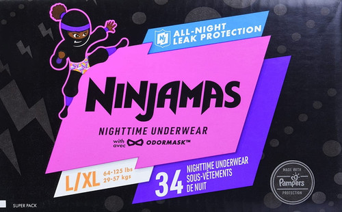 Pampers Ninjamas, Bedwetting Disposable Underwear, Nighttime Training Pants Girls, Fsa Hsa Eligible, 34 Count, Size L/xl (64-125 Lbs), Packaging & Prints May Vary