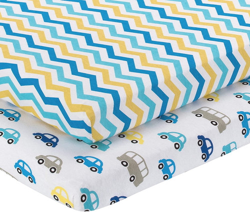 Everyday Kids 2 Pack Portable Crib Sheets - Cars/chevron