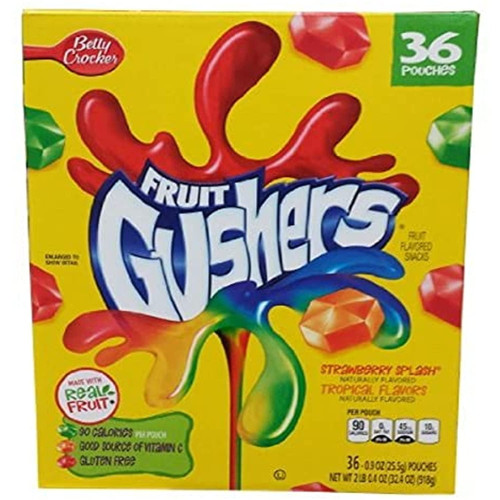 Betty Crocker Fruit Gushers Snack Pouch,0.9 Oz Pouches, Variety Pack, 36 Count