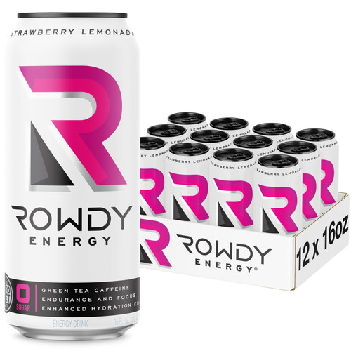 Rowdy Energy, Sugar Free Energy Drink, Strawberry Lemonade, 16 Fl Oz, 12 Pack