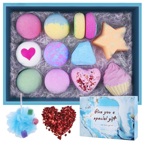 Yabuy 12pcs Bath Salt Ball Bath Bomb Gift Set Essential Oil Bath Bombs With Natural Dry Flowers And Bath Sponge For Moisturizing Skin And Fizzy Spa Aromatic Odor