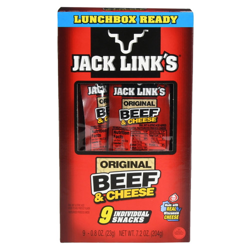 Jack Link's Original Beef Stick & Cheese, 0.8 Oz, 9 Count.  Made With 100% Beef And Real Wisconsin Cheese