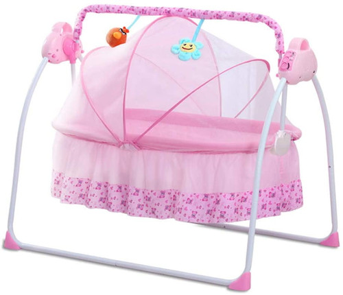 Aohuada Baby Cradle Electric Swing 3 Speed Stand Crib Auto Rocking Chair Bed With Bluetooth Remote Control Infant Musical Sleeping Basket For 0-18 Months Newborn Babies(pink)
