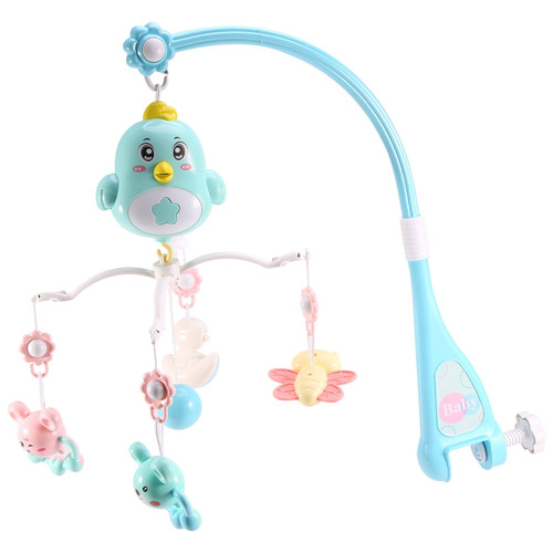 Baby Crib Mobile Multifunctional Music Crib Rattle Music Box Night Light Rotate Newborn Sleeping Bed Rattle Toys Blue