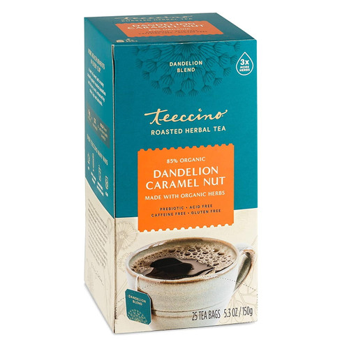 Teeccino Dandelion Caffeine-free & Detoxifying Herbal Tea, Caramel Nut, 25 Tea Bags