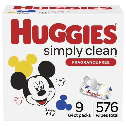 Huggies Simply Clean Unscented Baby Wipes, 9 Flip-top Packs (576 Wipes Total)