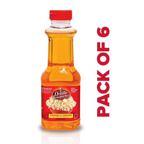 Orville Redenbachers Popping & Topping Buttery Flavored Oil, Keto Friendly, 16 Fluid Ounce, Pack Of 6