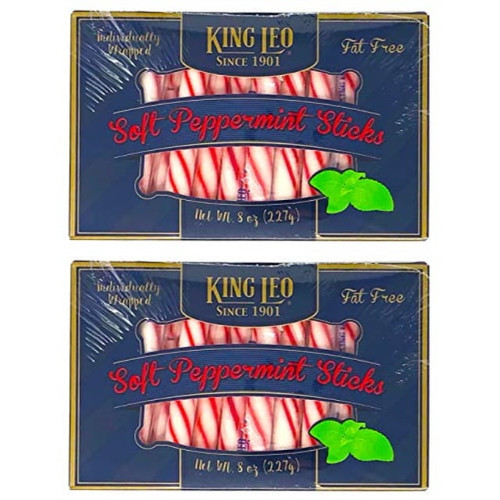 King Leo Soft Peppermint Sticks - 8 Oz Pack Of Two - Individually Wrapped Peppermint Sticks Fat Free