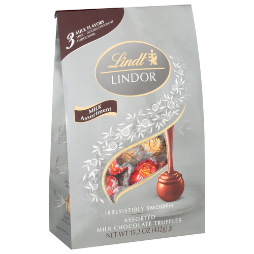 Lindt Lindor Milk Assorted Chocolate Candy Truffles, 15.2 Oz. Bag