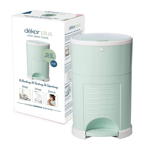 Dekor Plus Hands-free Diaper Pail | Soft Mint | Easiest To Use | Just Step – Drop – Done | Doesn’t Absorb Odors | 20 Second Bag Change | Most Economical Refill System |great For Cloth Diapers
