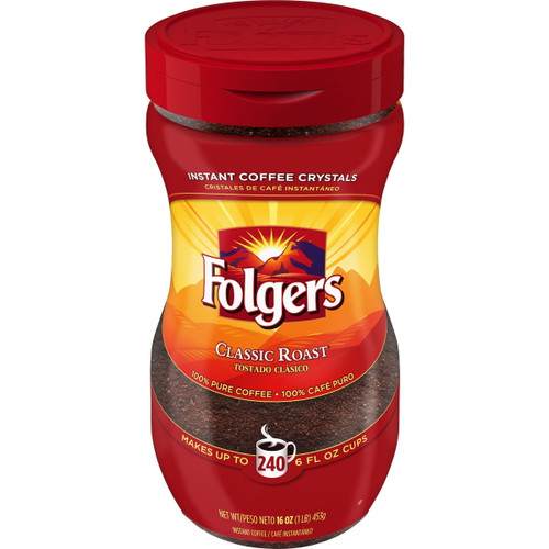 Folgers Classic Roast Instant Coffee Crystals, 16-ounce Jar