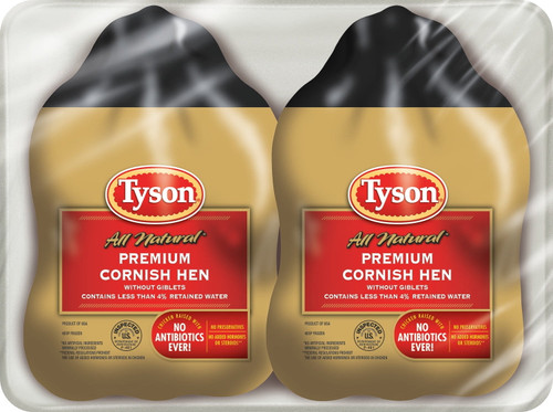 Tyson Premium Whole Cornish Hen, Twin Pack, 3.25 Lb (frozen)