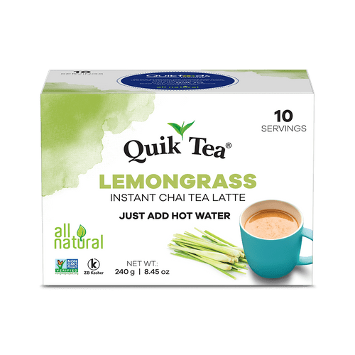 Quik Tea Lemongrass Chai Tea Latte - 10 Count Single Box - All Natural Preservative Free Single Serve Pouches Of Authentic Instant Chai - Just Add Hot Water