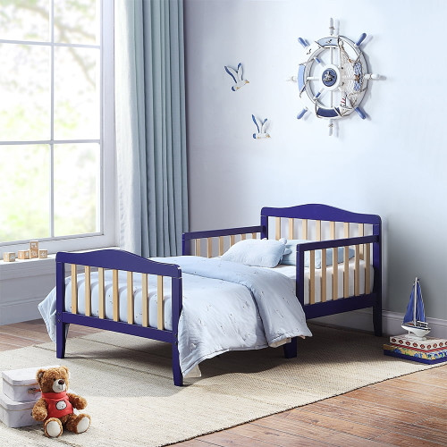 Fashnice Wooden Toddler Bed Headboard Modern Children Beds With Fence Sturdy Platform Space-saving Bedroom Home Blue+ Wood