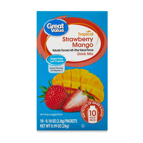 Great Value Sugar-free Tropical Strawberry Mango Drink Mix, 0.99 Oz, 10 Count
