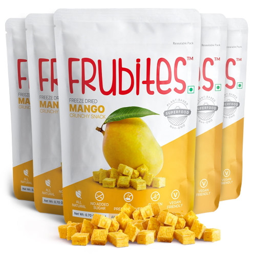 Frubites Mango - Freeze Dried Fruit Snack (pack Of 5,100 Grams), Crispy, Crunchy Mango Snack. No Added Sugar, Vegan, Gluten-free Snacks For Kids And Adults