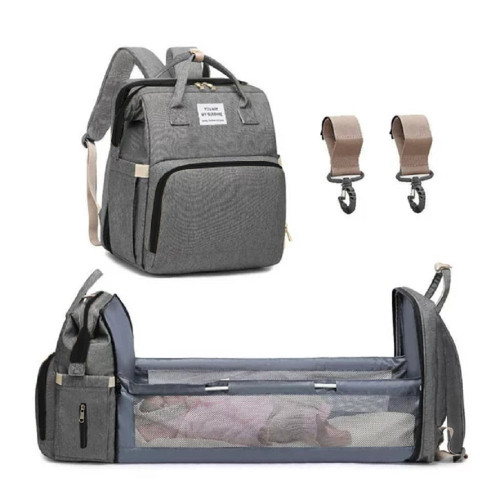 Movsou Diaper Bag Backpack With Foldable Crib,large Baby Bags For Mom And Dad,multifunction Travel Backpack Water Resistant Baby Nappy Changing Bags Gray