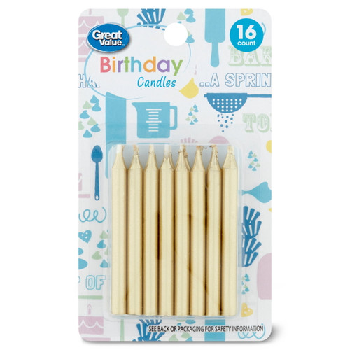 Great Value Birthday Candles, Gold, 16 Count