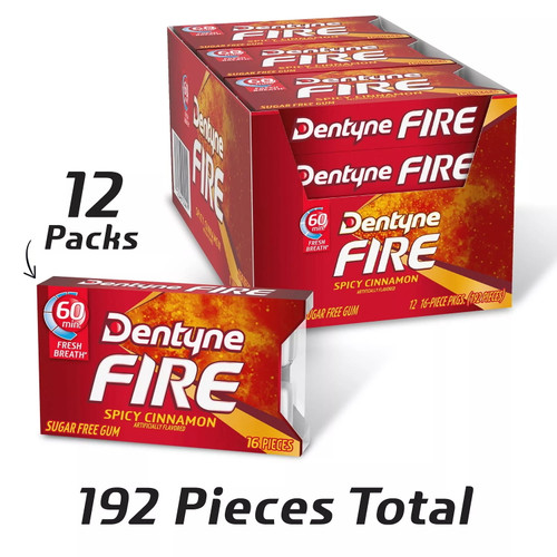 Dentyne Fire Spicy Cinnamon Gum, 16 Pieces, 12-count