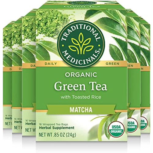 Traditional Medicinals Organic Green Tea With Toasted Rice, Matcha, 16 Count (pack Of 6)