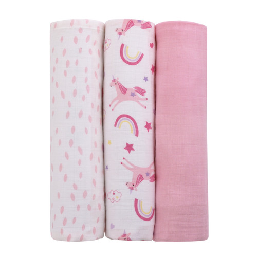 Parent's Choice Unicorn 3pk Muslin Blankets - 47" X 47"